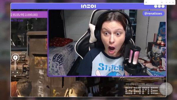 뭔가에 놀라워하는 크리에이터. 인조이 /크래프톤