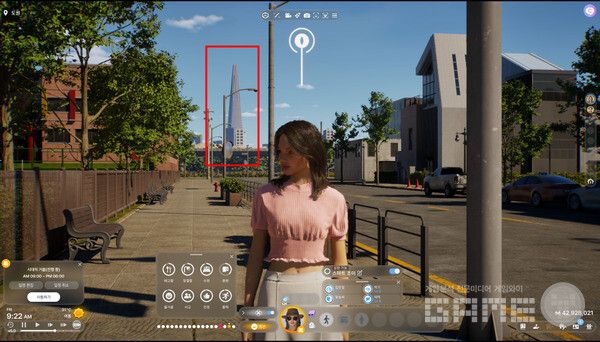 여기는 롯데타워가 보이는 잠실인가? 길을 나서는 여성 조이 뒤로 123타워가 보인다.&nbsp;인조이 /게임와이 촬영