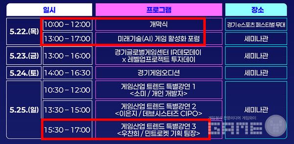 플레이엑스포 주요 일정표