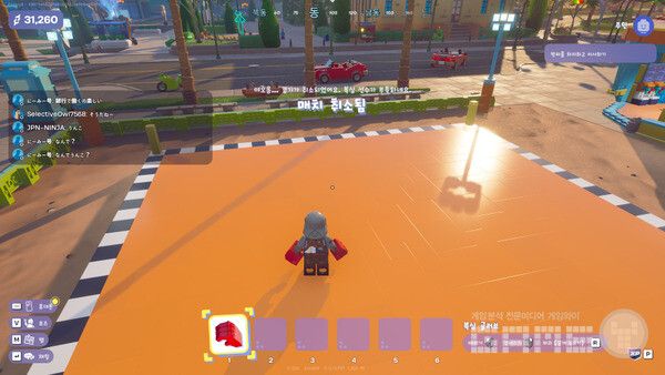 ▲글러브를 장착하고 권투 경기장에 왔는데 사람이 없어. 와라, 누구든지! 레고 포트나이트 브릭라이프 /게임와이 촬영