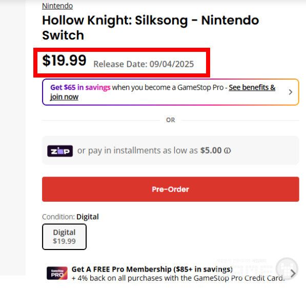 게임스탑의 닌텐도 스위치 버전 예약판매 페이지에 따르면, 실크송은 단돈 19.99달러에 판매될 예정이다. 