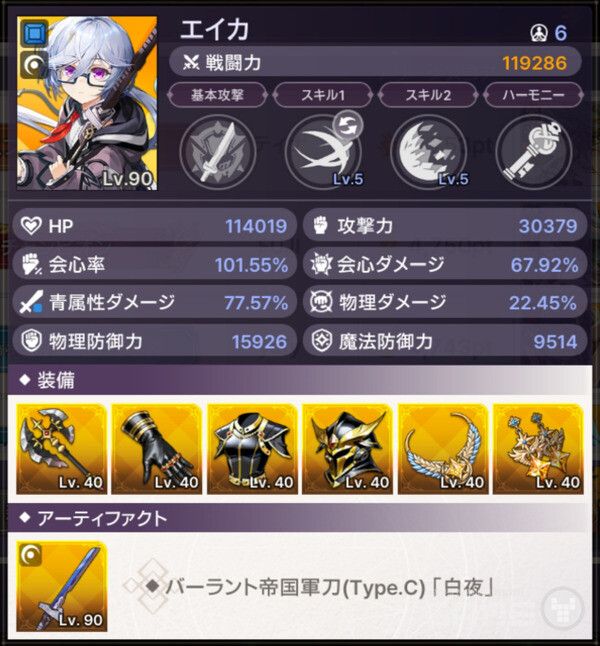 1위 이용자의 캐릭터 구성-에이카. /게임와이 촬영