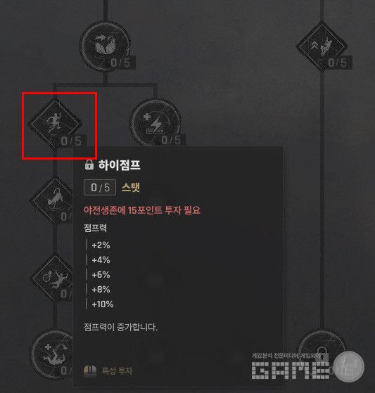 야전생존-하이점프 5단계(15포인트 해금, 점프력 최대 +10%)