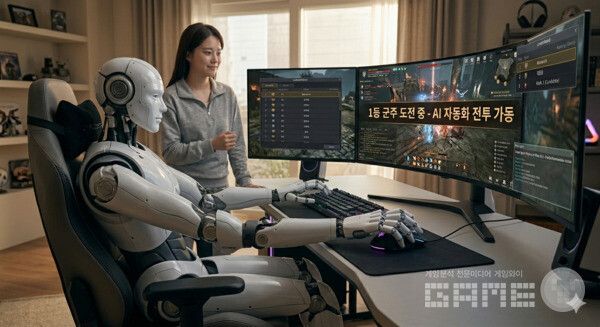 레벨업 대행, 사냥 오토, 아이템 파밍처럼 사람 손이 24시간 매달리던 일을 로봇이 더 정밀하게 대체한다. / AI 생성 이미지