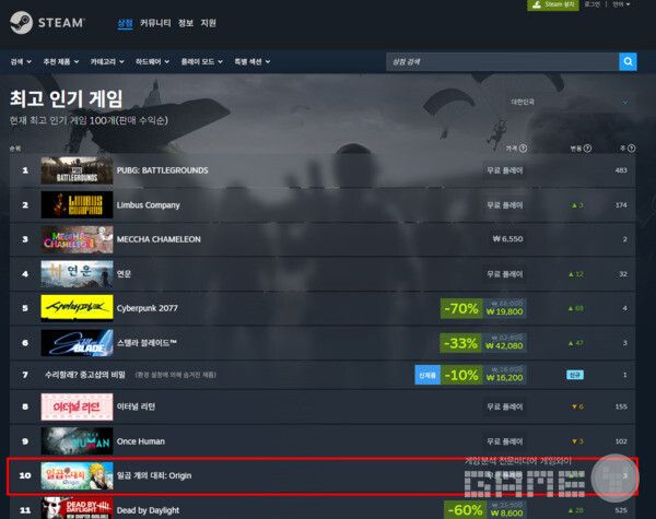 일곱개의 대죄 스팀 순위_대한민국