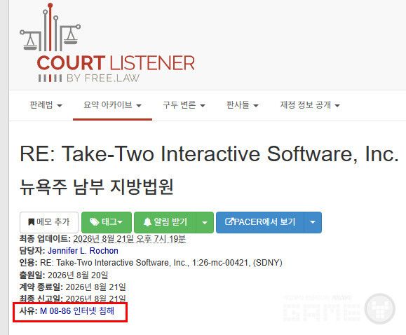 테이크투는 20일 디지털밀레니엄저작권법(DMCA) 512조 (h)항에 근거해 소환장 발부를 신청했다. 