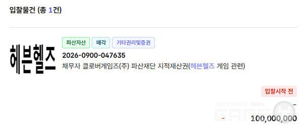 헤븐헬즈 IP가 넉 달여 만에 최저 1억원짜리 매물로 나왔다