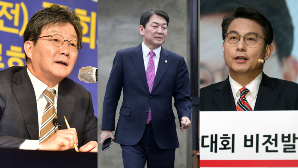 ▲ 왼쪽부터 유승민 전 의원, 안철수 의원, 윤상현 의원. 사진=뉴시스