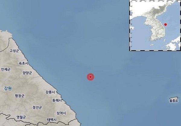 ▲ 15일 오전 지진 발생 지점. 사진=기상청