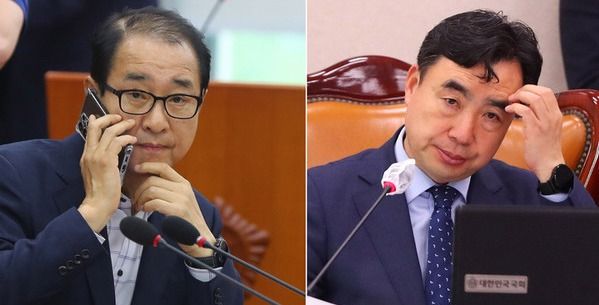 ▲ 추상철 기자 = 검찰이 '더불어민주당 전당대회 돈 봉투 의혹'을 받는 윤관석·이성만 무소속 의원에 대한 구속영장을 청구했다. 이성만(왼쪽) 의원과 윤관석 의원이 24일 서울 여의도 국회에서 열린 각각의 상임위에 참석해 있다. 사진=뉴시스