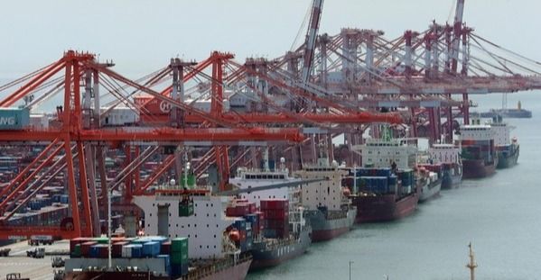 ▲ 부산 남구 신선대와 감만부두에서 컨테이너 선적 및 하역작업이 진행되고 있다. 사진=뉴시스