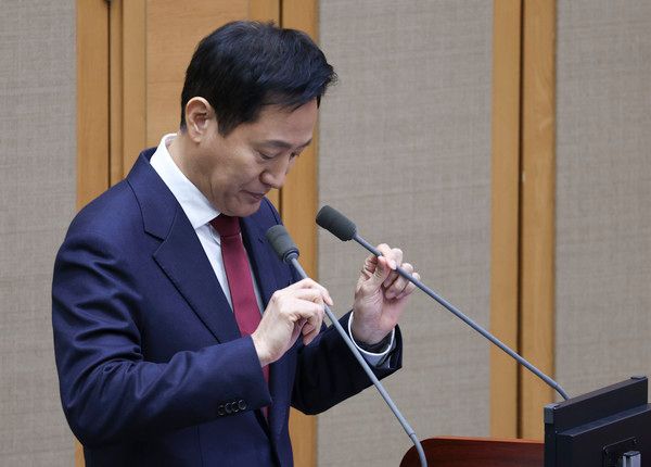 ▲ 오세훈 서울시장이 지난 18일 서울 중구 서울시의회에서 열린 제327회 정례회 제2차 본회의에서 발언하고 있다. 사진=뉴시스