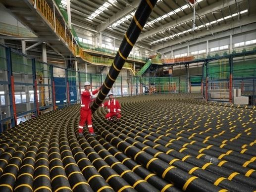 ▲ LS전선 관계자들이 동해사업장에서 해저케이블을 살펴보고 있다. 사진=LS전선