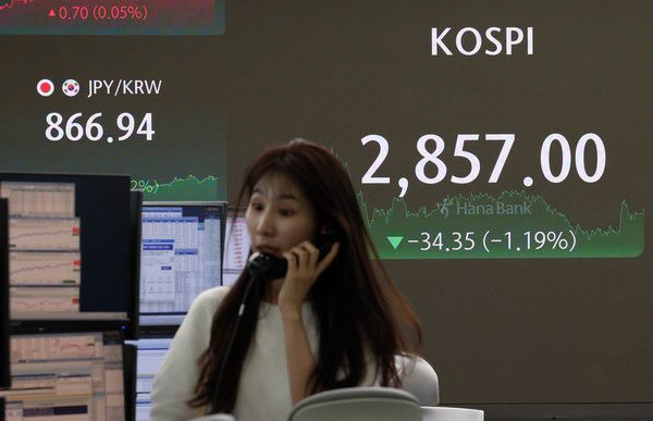 ▲ 지난 12일 오후 서울 중구 하나은행 딜링룸 전광판에 지수가 표시되고 있다. 사진=뉴시스