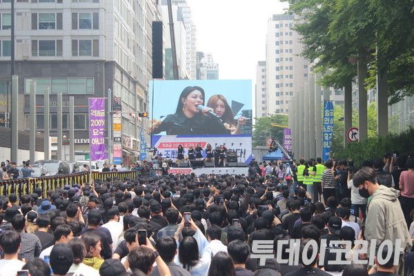 ▲ 전국삼성전자노동조합(전삼노)이 지난 5월 24일 서울 강남 삼성전자 서초 사옥에서 단체 행동을 진행했다. 사진=투데이코리아