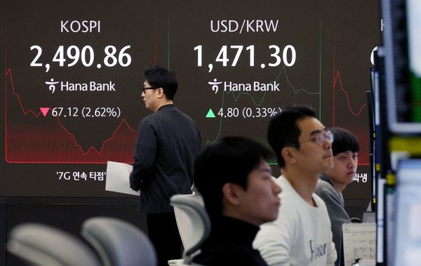 ▲ 31일 서울 중구 하나은행 딜링룸에서 딜러들이 업무를 보고 있다. 이날 서울 외환시장에서 원·달러 환율은 전 거래일 주간거래 종가(1466.5원)보다 4.1원 오른 1470.6원에 출발했다. 사진=뉴시스