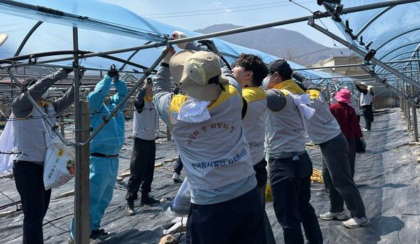 ▲ 한국동서발전 사회봉사단이 7일부터 3일간 영덕군을 찾아 산불 피해 농가를 돕는 봉사활동을 펼쳤다. 사진=한국동서발전