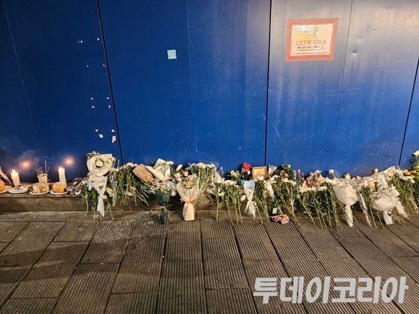 ▲ 지난해 10월 서울 용산구 이태원역 인근 참사 현장에 꽃이 놓여 있다. 사진=투데이코리아