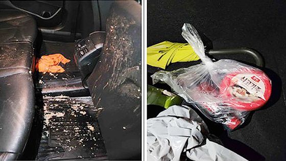 ▲ 택시운전 기사 A씨가 제작해 뿌린 가짜 토사물과 그가 준비한 재료의 모습. 사진=서울경찰청