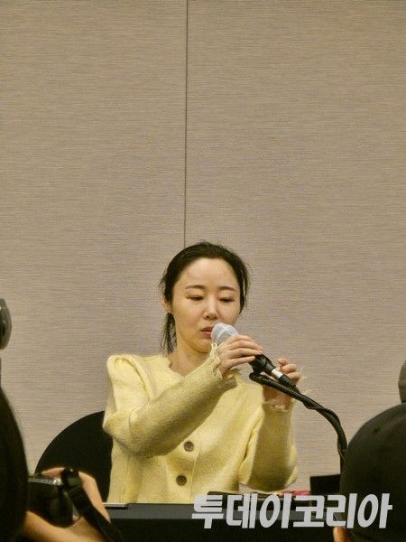 ▲ 민희진 전 어도어 대표가 서울 한국프레스센터에서 어도어 임시주주총회에 대한 입장을 밝히기 위한 기자회견에 참석해 발언하고 있다. 사진=투데이코리아