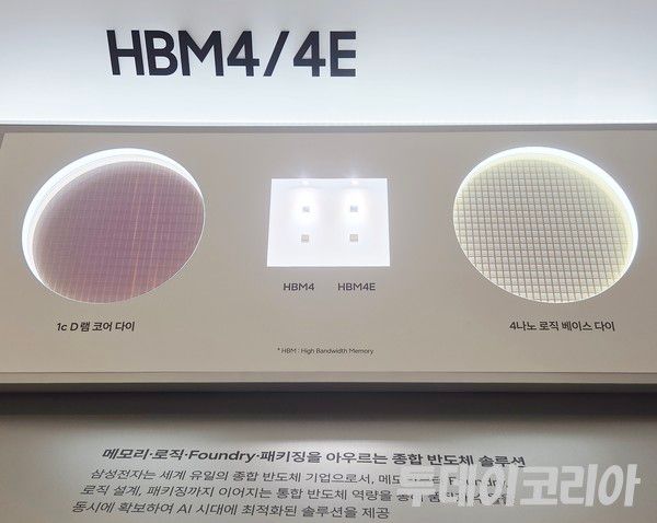▲ 18일 경기 수원시 영통구 수원컨벤션센터에서 열린 제57기 삼성전자 정기 주주총회에서 고대역폭메모리 ‘HBM4·4E’가 전시돼 있다. 사진=투데이코리아
