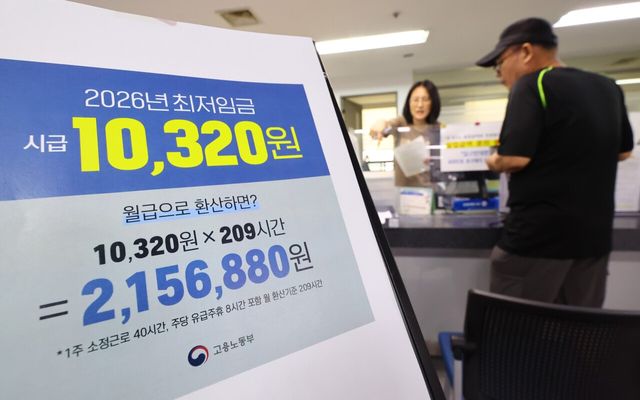 ▲ 고용노동부가 2026년도 최저임금을 시간당 1만320원으로 확정·공시한 5일 서울 마포구 서울서부고용복지플러스센터 게시판에 2026년도 최저임금 홍보물이 게시돼 있다. 사진=뉴시스