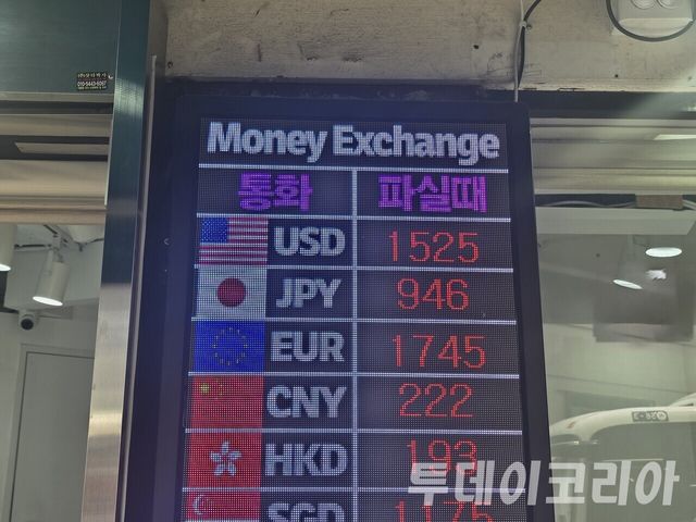 ▲ 서울 명동에 위치한 환전소 모니터에 달러 원화 구입가가 표기되어 있다. 사진=투데이코리아
