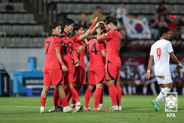 지난 9월 창원에서 열린 AFC U-23 아시안컵 예선 당시 올림픽 대표팀. 사진┃KFA