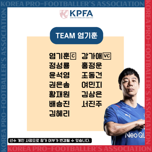 팀 염기훈 명단. 사진┃한국프로축구선수협회
