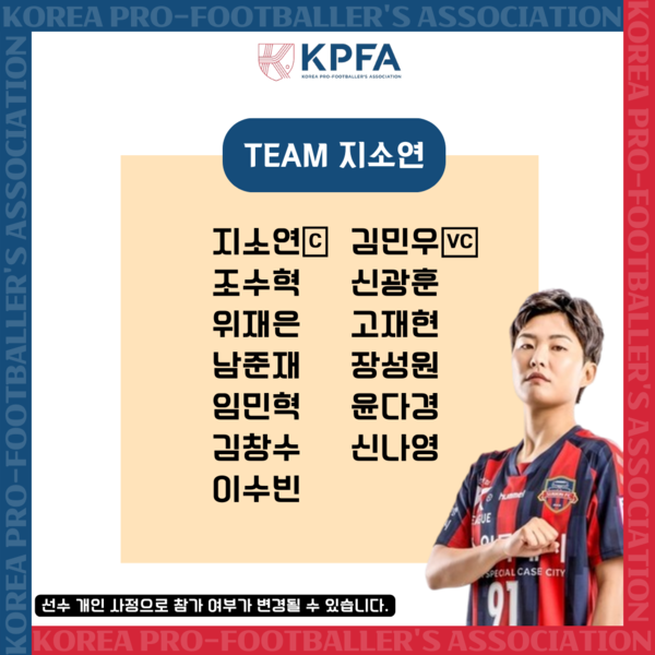 팀 지소연 명단. 사진┃한국프로축구선수협회