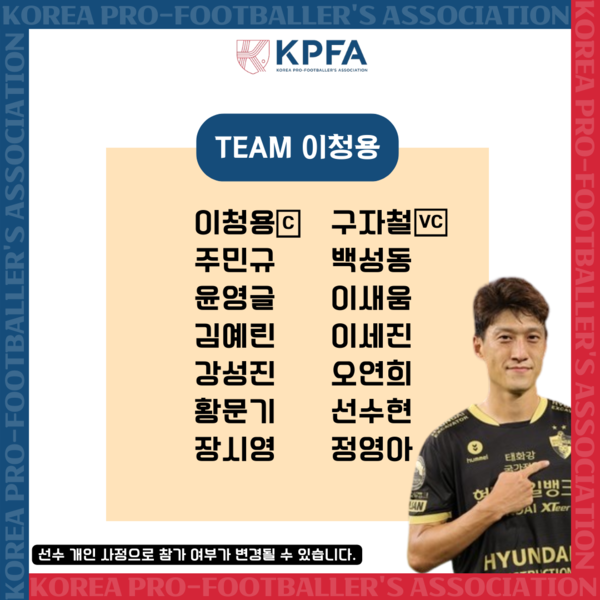 팀 이청용 명단. 사진┃한국프로축구선수협회