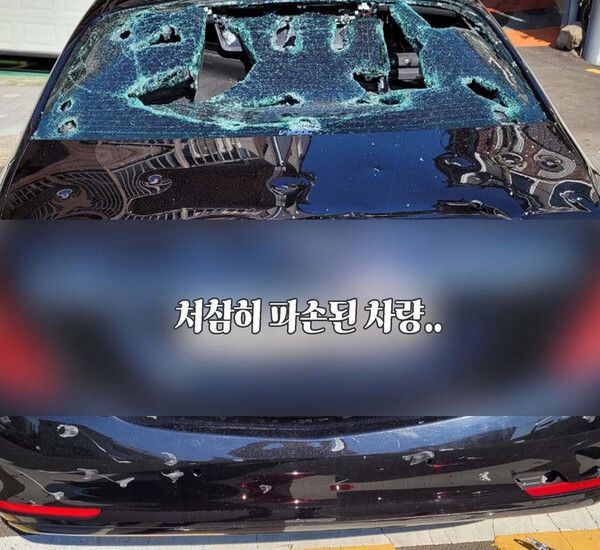 부산에서 주차된 고급승용차를 망치로 파손한 50대 남성이 경찰에 붙잡혔다. 사진┃부산경찰청 SNS