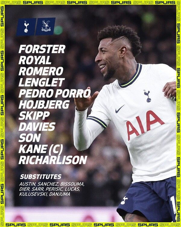 토트넘 핫스퍼의 크리스탈 팰리스전 라인업. 사진┃토트넘 핫스퍼 공식 SNS