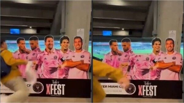 인터 마이매이의 리오넬 메시. 광고물 얼굴 부분이 훼손됐다. 홍콩 리그 올스타와의 친선경기에 부상을 이유로 결장하면서 크리스티아누 호날두처럼 노쇼를 시전했다. 팬들은 메시의 환불을 요구하면서 분노를 금치 못하는 중이다. 사진┃X