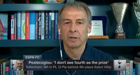 대한민국 축구를 망친 위르겐 클린스만. 다시 패널 활동을 이어간다. 머플러, 유니폼 등 기존에 있었던 대한축구협회의 흔적을 모두 지웠다. 사진┃ESPN