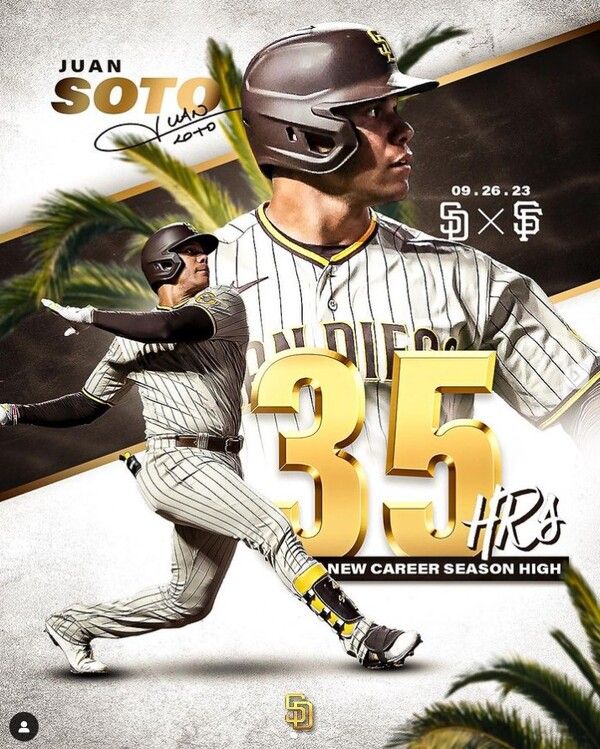 지난해(2023년) 35홈런을 기록하며 커리어 하이 기록을 달성한 후안 소토. 사진┃샌디에이고 파드리스SNS