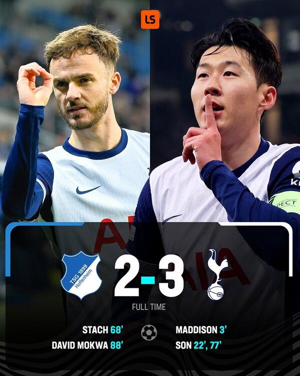 토트넘 홋스퍼의 손흥민과 제임스 매디슨. 사진┃livescore