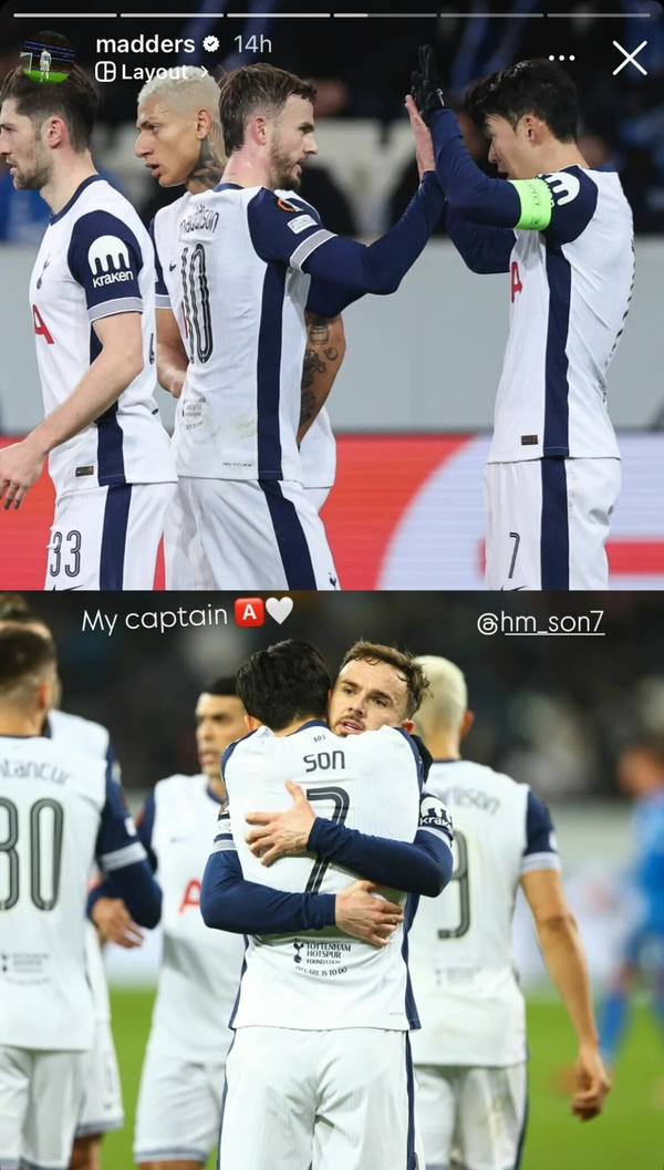 토트넘 홋스퍼의 제임스 매디슨과 손흥민. 사진┃제임스 매디슨 SNS