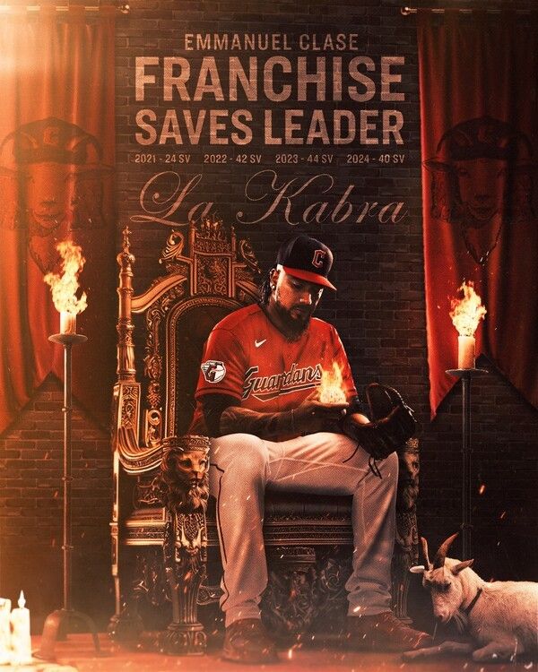 엠마누엘 클라세가 클리블랜드 소속 마무리 투수 중 최다 세이브를 기록했다. 클리블랜드 구단이 이를 기념하며 만든 게시물. /사진=클리블랜드 가디언스 공식 채널