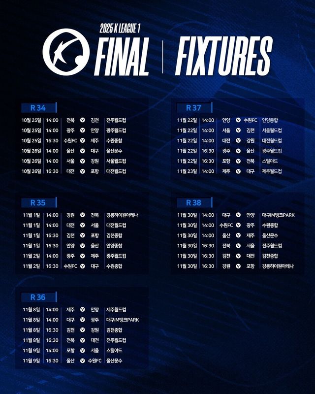 하나은행 K리그1 2025 파이널 라운드 일정. /사진=한국프로축구연맹