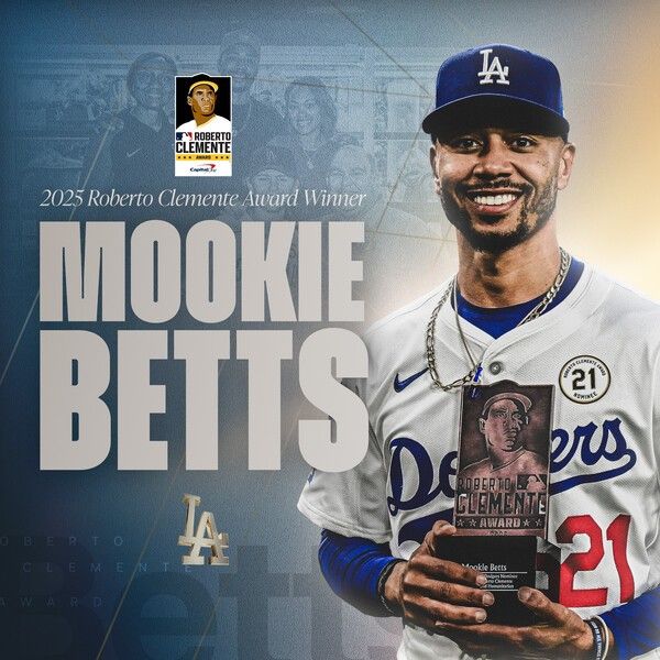 LA다저스 무키베츠가 28일(한국시각) 로베르토 클레멘트 상 수상자로 선정되는 영예를 안았다. /사진=LA 다저스 공식 채널