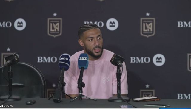6일 미국 캘리포니아주 LA에 위치한 BMO스타디움에서 열린 애틀란타 유나이티드전 이후 진행된 기자회견에 임하고 있는 로스엔젤레스FC(LAFC) 공격수 데니스 부앙가. /사진=LAFC