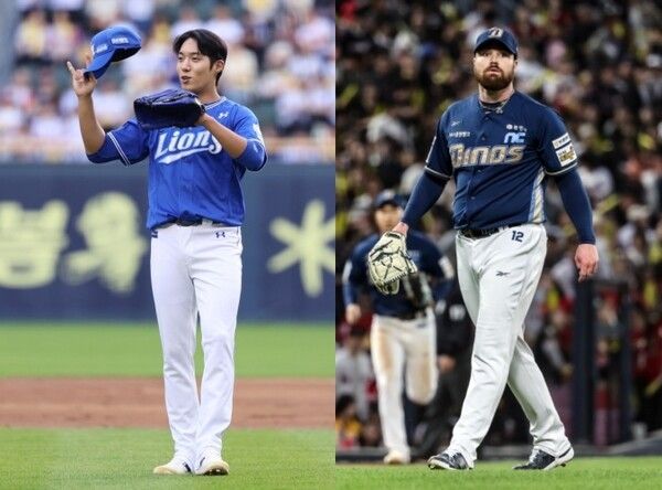 7일 오후 2시 대구 삼성라이온즈파크에서 2025 신한 쏠뱅크 KBO리그 포스트시즌 와일드카드 결정전 2차전에 선발 투수로 나설 삼성 라이온즈 투수 원태인과 NC 다이노스 로건 앨런. /사진=삼성 라이온즈, NC 다이노스