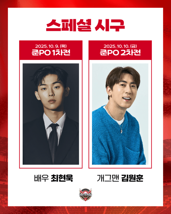 SSG 랜더스를 응원하며 시구에 나설 배우 최현욱과 개그맨 김원훈. /사진=SSG 랜더스