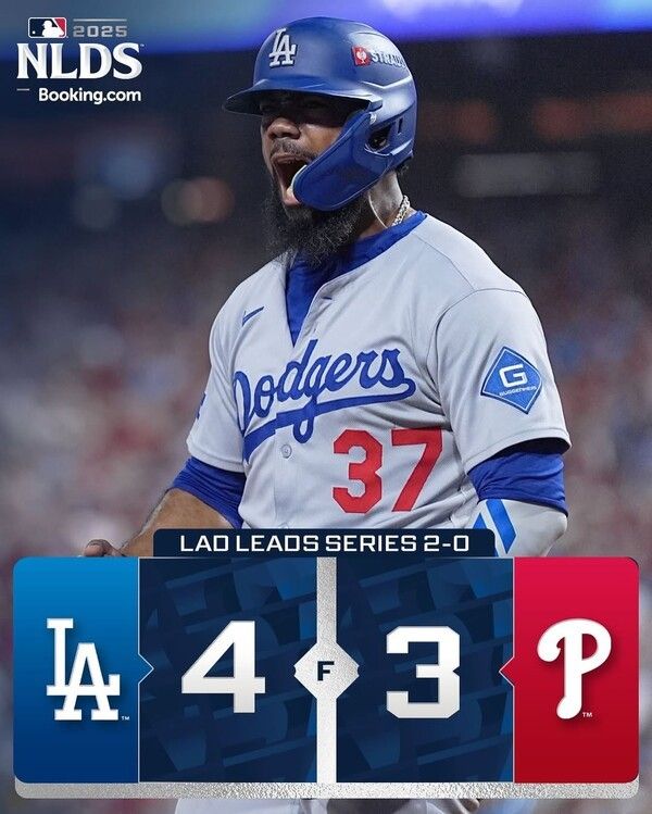 LA 다저스가 지난 7일(한국 시각) 2025 메이저리그 포스트시즌 내셔널리그 디비전 시리즈에서 필라델피아 필리스 상대로 4-3 승리를 거뒀다. MLB 측이 이를 알리는 게시물을 게재했다. 사진 | MLB 채널