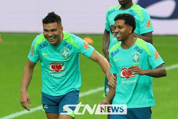 한국과 친성경기를 앞둔 브라질 축구국가대표팀 선수들이 9일 오후 서울 마포구 상암월드컵경기장에서 훈련을 하고 있다. /사진=뉴시스