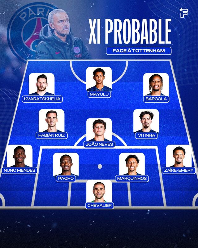 프랑스 매체 '풋 메르카토'가 예상한 파리 생제르맹(PSG)의 토트넘전 예상 선발 라인업. /사진=풋 메르카토 SNS