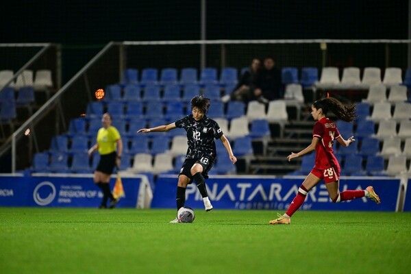 한국 여자 대표팀의 캐나다와의 친선경기 모습.﻿&nbsp;/사진=대한축구협회