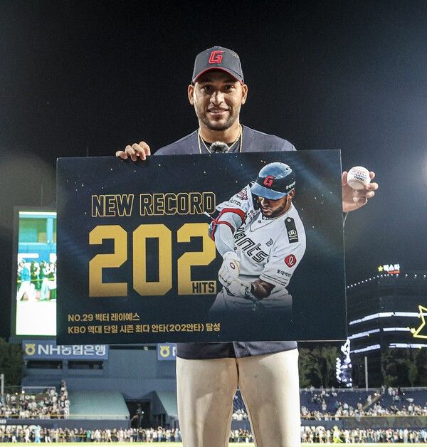 롯데 자이언츠와 재계약을 체결한 빅터 레이예스. /사진=롯데 자이언츠