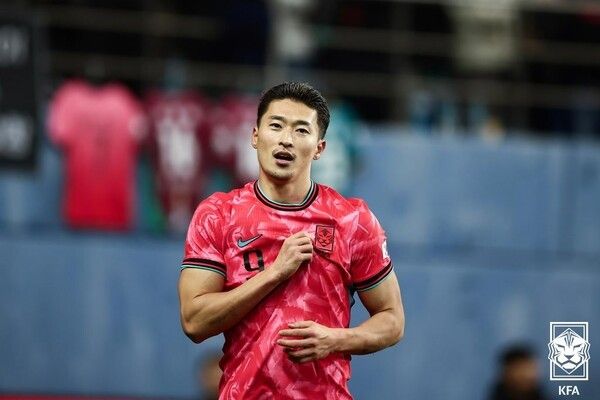 대전월드컵경기장에서 열린 축구 국가대표팀 평가전 대한민국과 볼리비아의 경기에서 추가골을 넣은 조규성이 포효하고 있다. /사진=대한축구협회